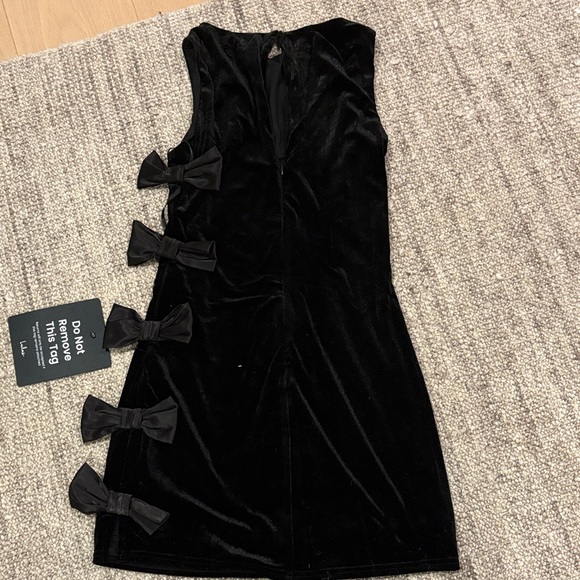 Lulu's Elegant Black Mini Dress with Bow Details - Picture 2 of 3